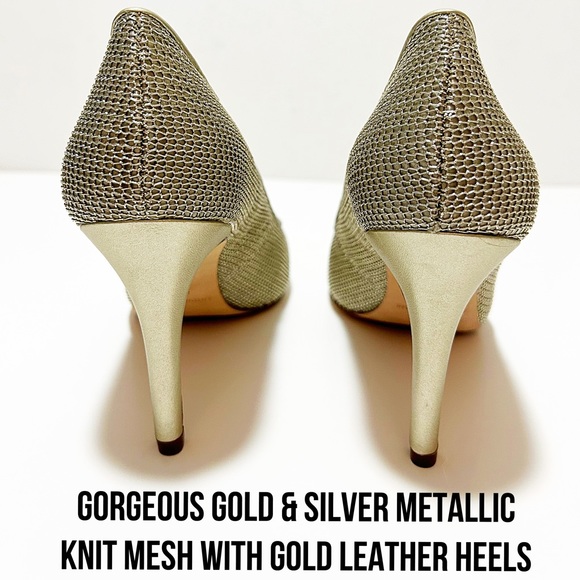 Enzo Angiolini NWOB Gold Leather Pointed Toe Pumps With Metallic Mesh Overlay 7M - Picture 4 of 10